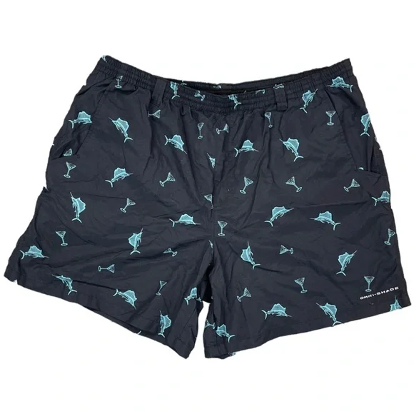 COLUMBIA Swim Trunks Black/Turquoise Martini & Marlin Print Size XL - Picture 1 of 8